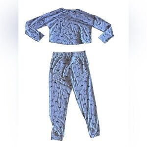 Derek Heart Animal Print Cocktail Pajama Crop Top Pant Set Long Sleeve Soft L